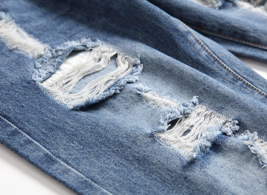 Men's Classic Blue Pants With Patched Holes