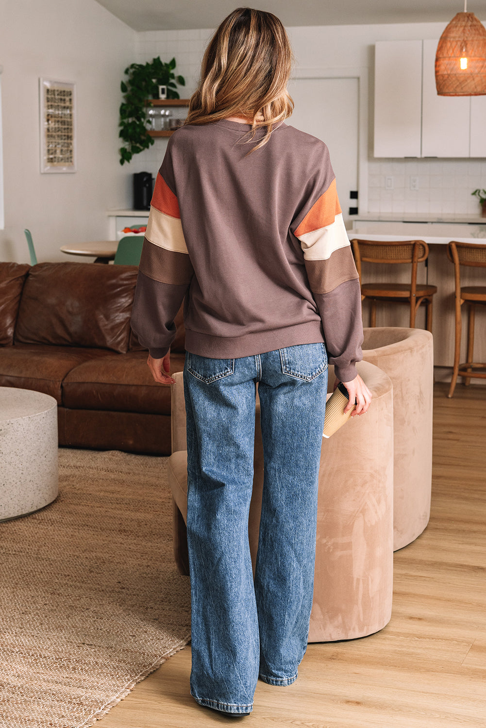 Colorblock Drop Shoulder Pullover Sweatshirt