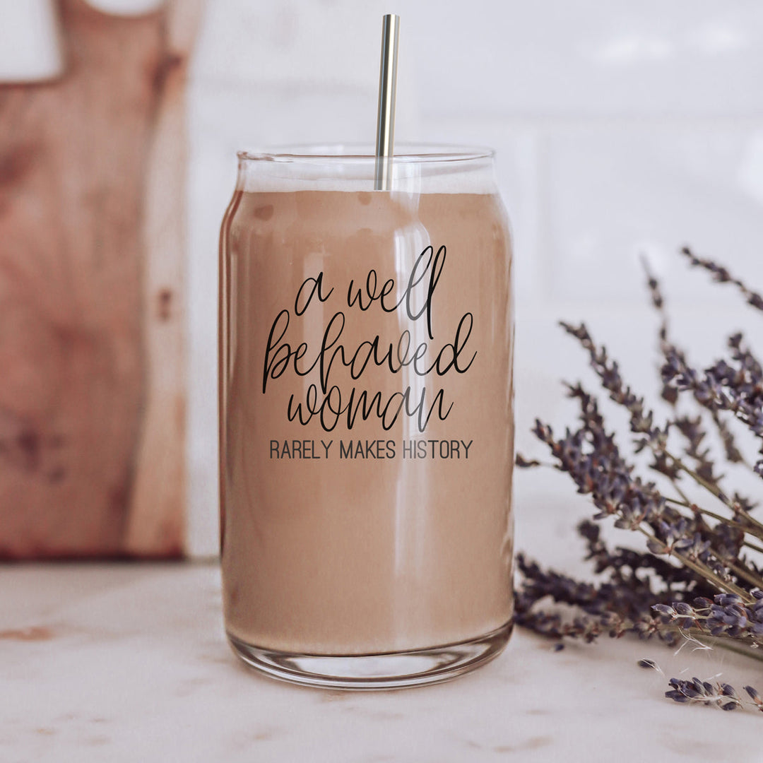 Well Behaved 17oz Glass Tumbler With Bamboo Lid, Stainless Straws and Cleaner