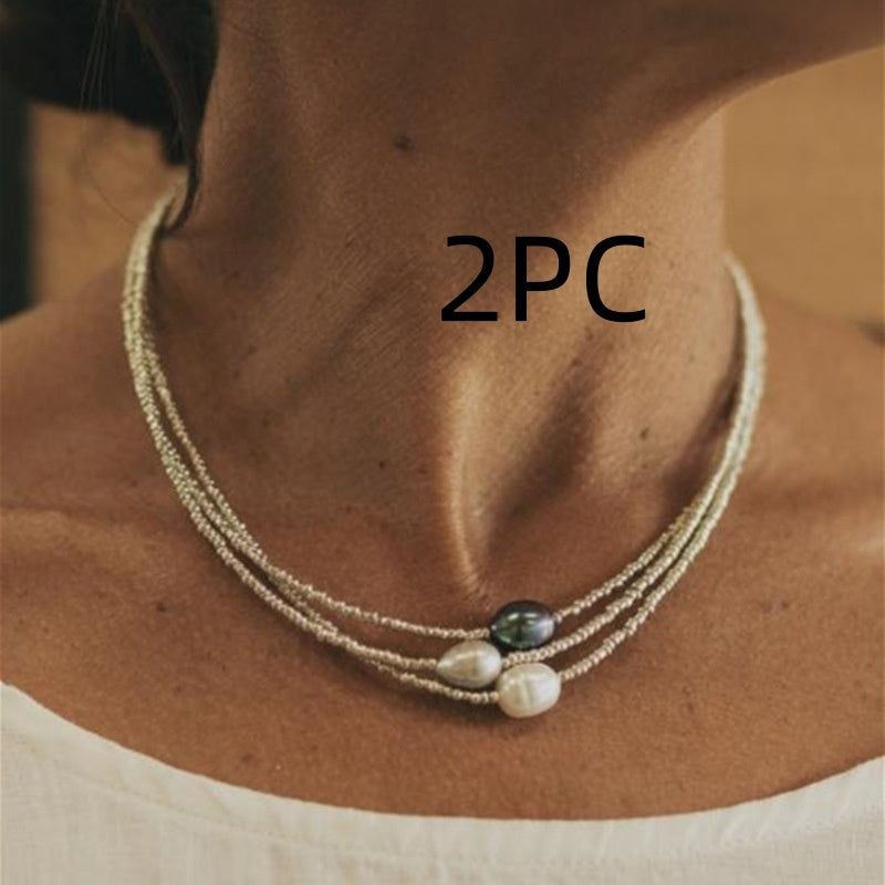 Artistic Vintage Bead Necklace Natural Freshwater Pearl