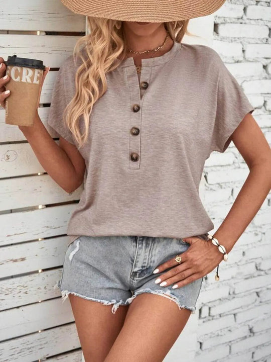Half Button Short Sleeve Top