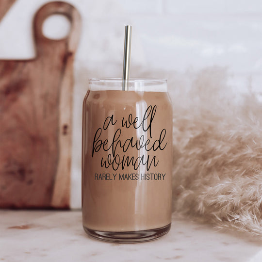 Well Behaved 17oz Glass Tumbler With Bamboo Lid, Stainless Straws and Cleaner