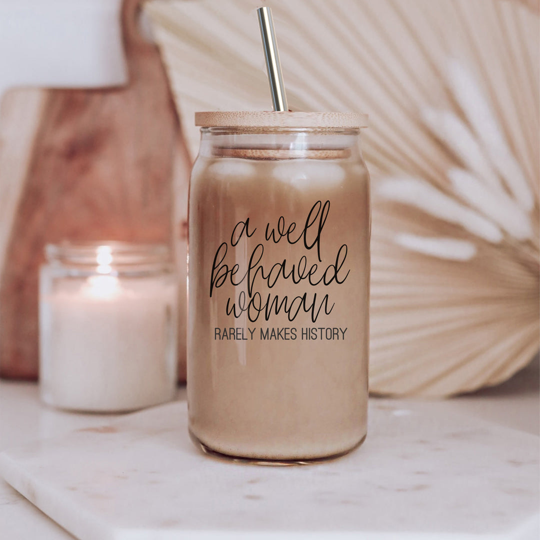 Well Behaved 17oz Glass Tumbler With Bamboo Lid, Stainless Straws and Cleaner