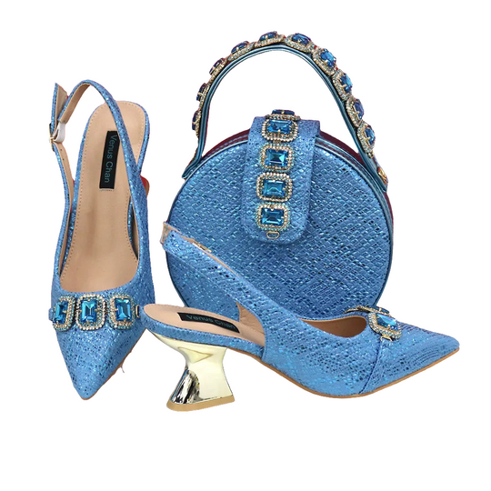Newest Design Peep Toe Ladies Shoes Matching Bag Set