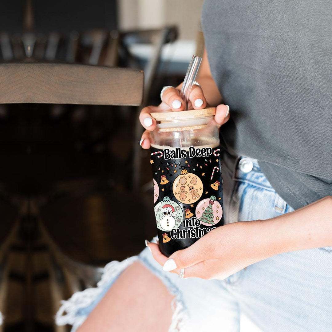 Balls Deep 17oz Christmas Mug Funny Holiday Cup With Ornament Design Humorous Seasonal Drinkware