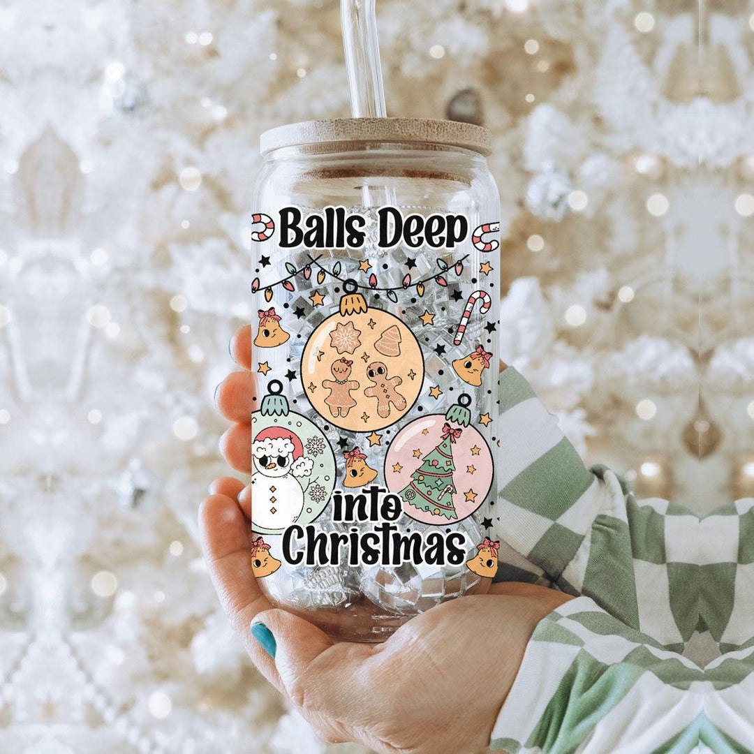 Balls Deep 17oz Christmas Mug Funny Holiday Cup With Ornament Design Humorous Seasonal Drinkware