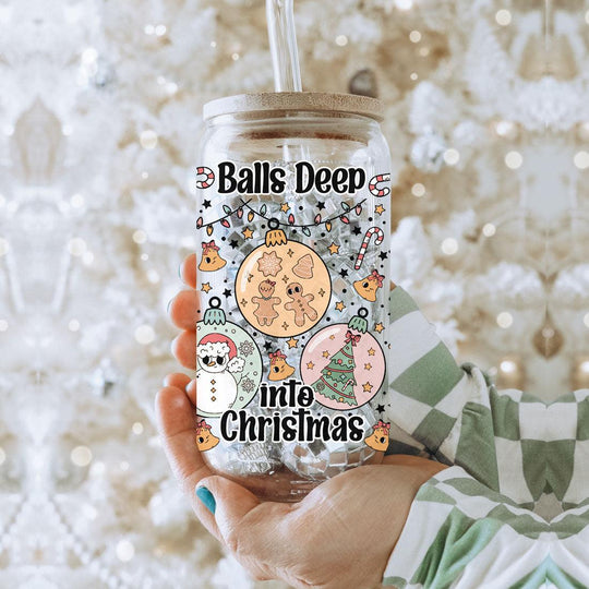 Balls Deep 17oz Christmas Mug Funny Holiday Cup With Ornament Design Humorous Seasonal Drinkware