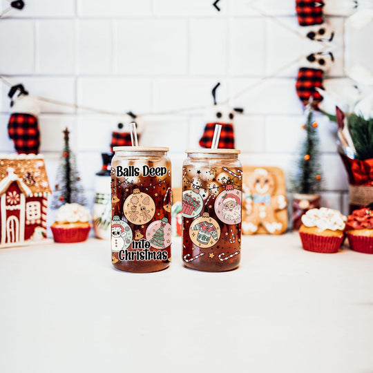 Balls Deep 17oz Christmas Mug Funny Holiday Cup With Ornament Design Humorous Seasonal Drinkware