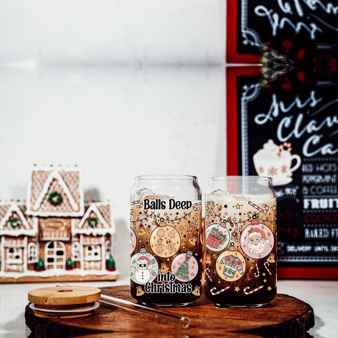 Balls Deep 17oz Christmas Mug Funny Holiday Cup With Ornament Design Humorous Seasonal Drinkware