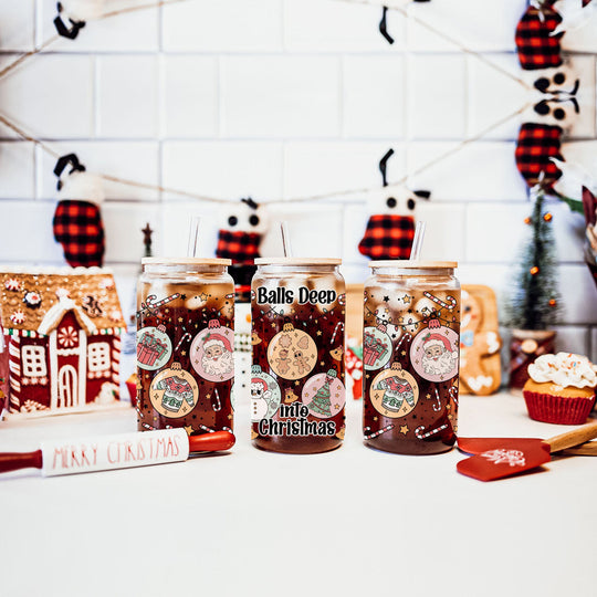 Balls Deep 17oz Christmas Mug Funny Holiday Cup With Ornament Design Humorous Seasonal Drinkware