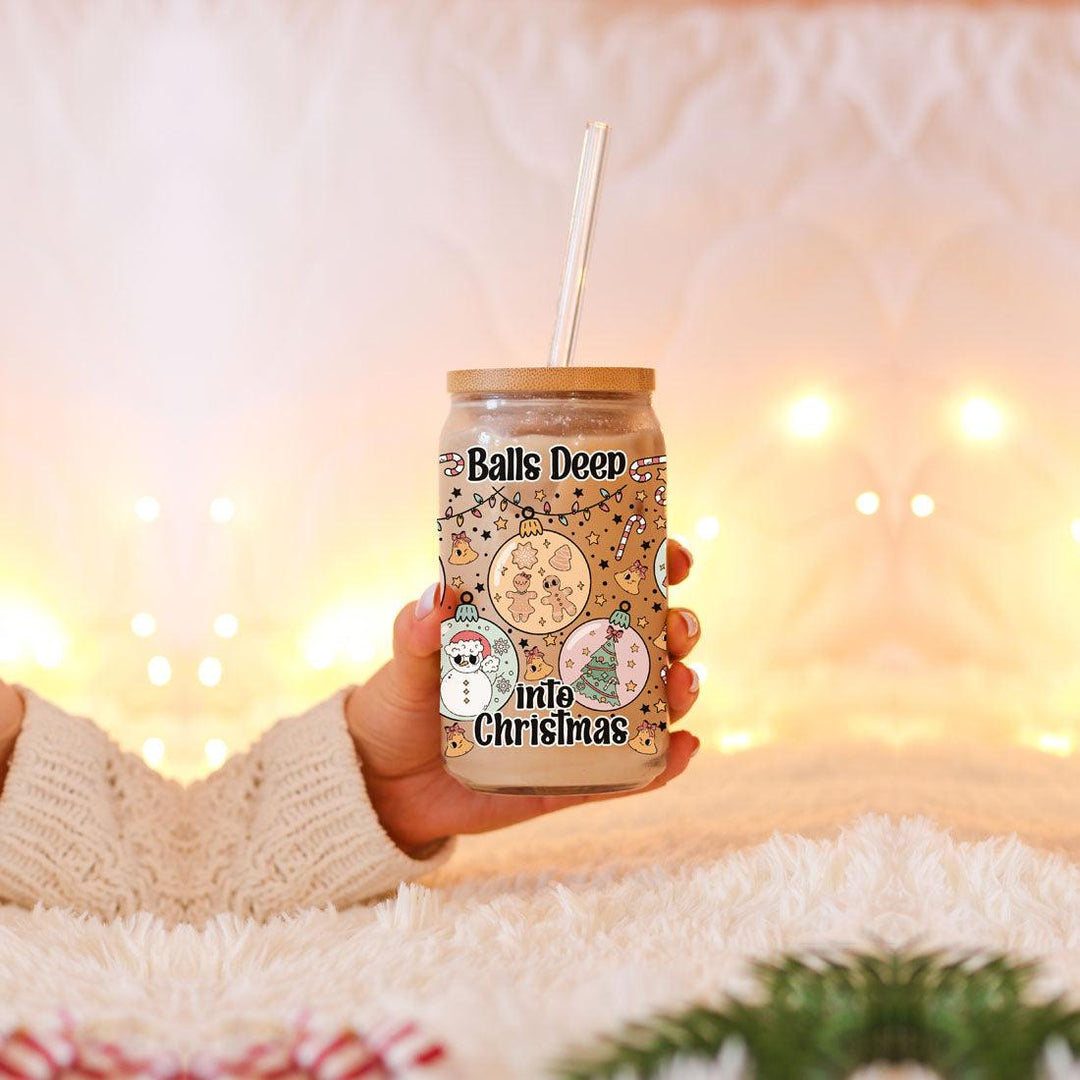 Balls Deep 17oz Christmas Mug Funny Holiday Cup With Ornament Design Humorous Seasonal Drinkware