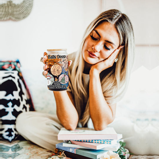 Balls Deep 17oz Christmas Mug Funny Holiday Cup With Ornament Design Humorous Seasonal Drinkware