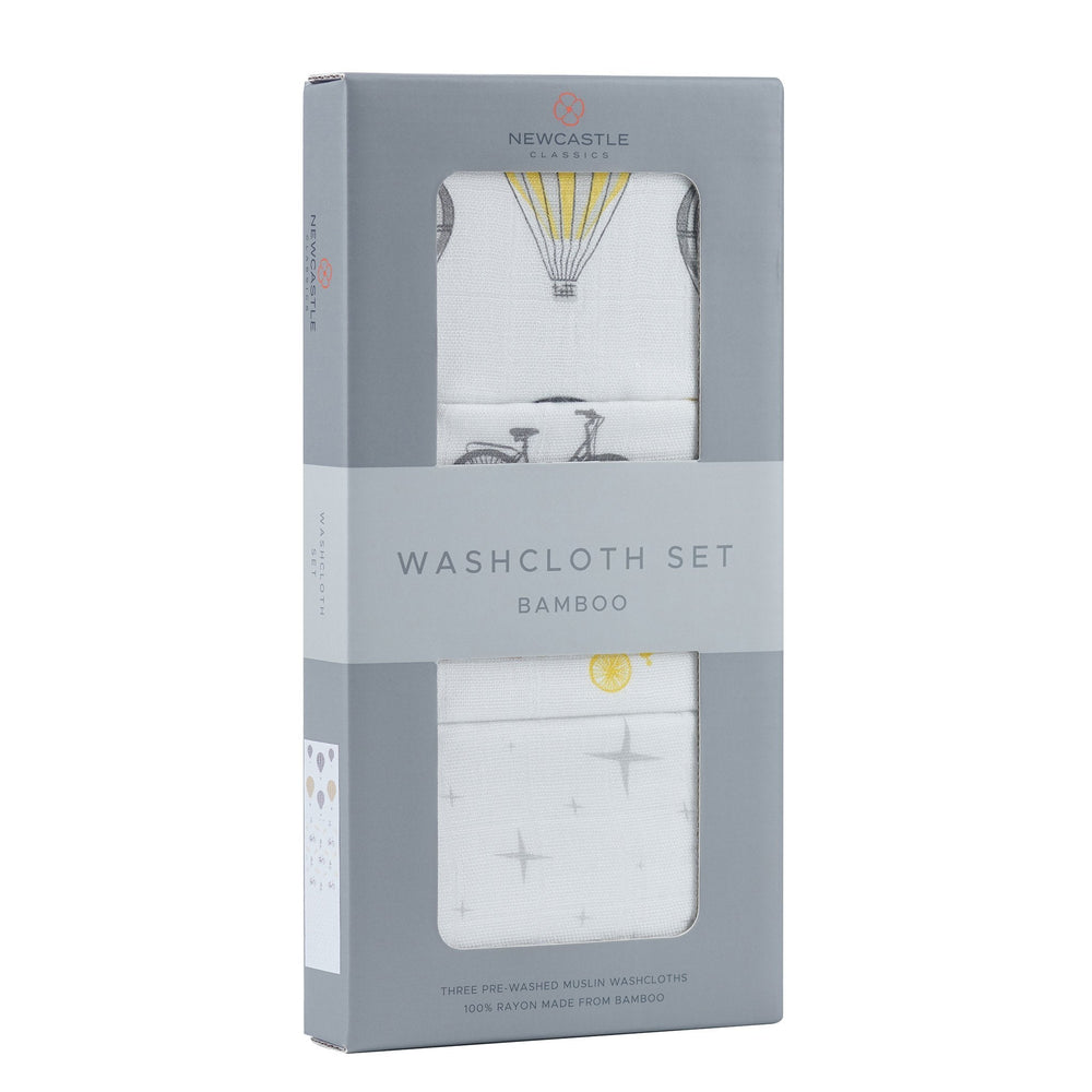 Bamboo Muslin Washcloths 3 Pack Travel Print Gentle
