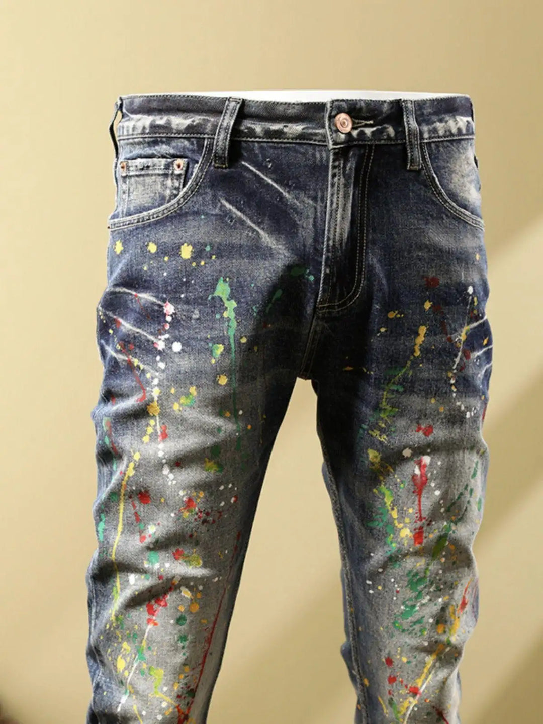 Personalized Fashion Jeans Men's Casual Slim Fit Skinny Retro Splash-ink Paint Trousers