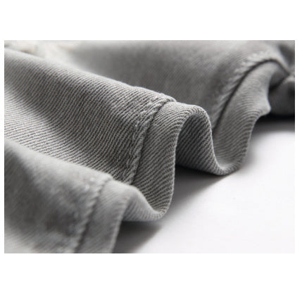 Men's Light Gray Ripped Straight Pants Denim