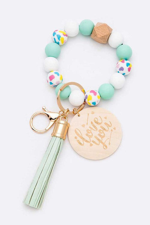 Beaded Tassel Keychain Bracelet Boho Wristlet Floral Gift