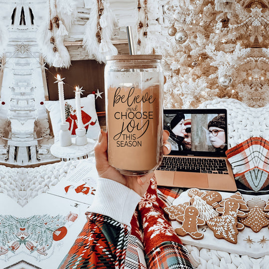 17oz Glass Tumbler With Bamboo Lid, 2 Steel Straws And Cleaner - Believe Joy