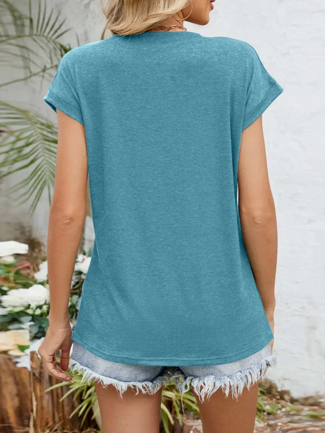 Casual V-Neck Pleated Front T-Shirt