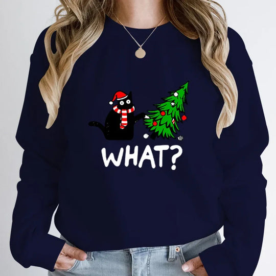 "What?" Black Cat Christmas Tree Sweatshirt