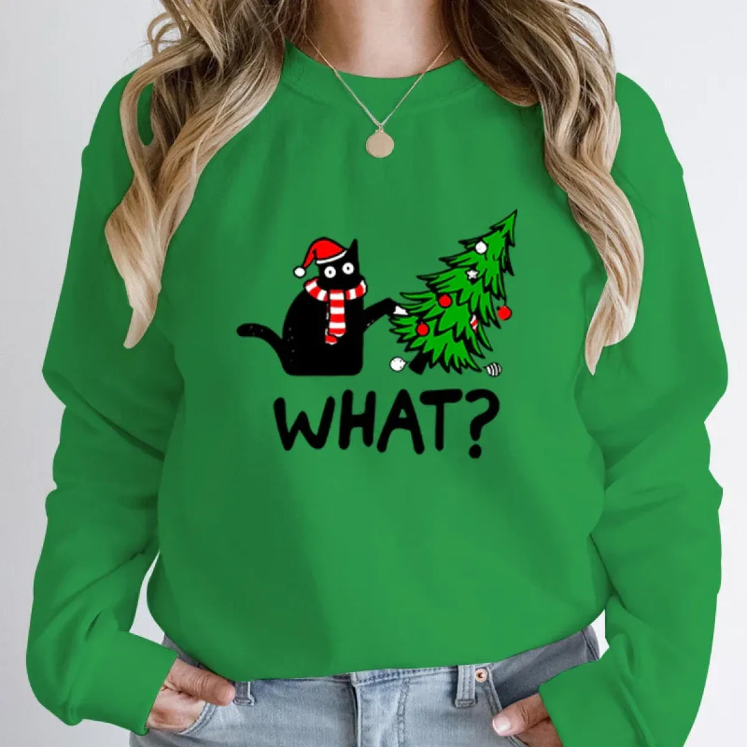 "What?" Black Cat Christmas Tree Sweatshirt