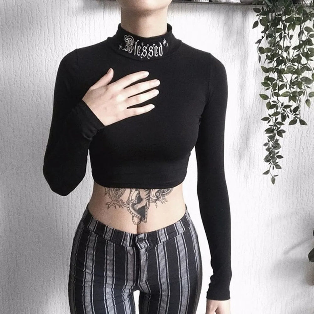 "Blessed" Goth Crop Top