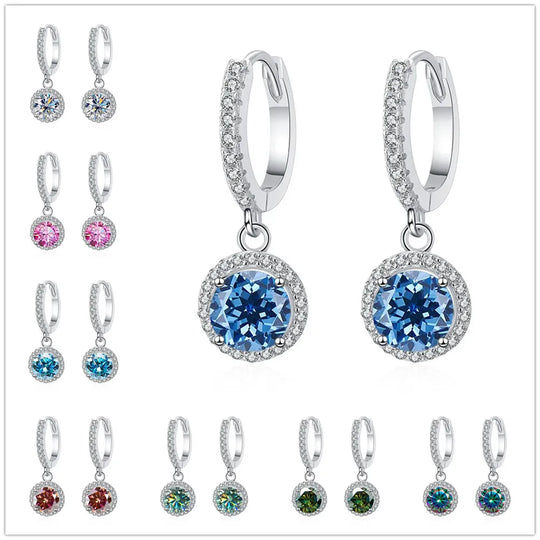 1Ct 6.5mm Blue Green Moissanite Drop Earrings For Women S925 Sterling