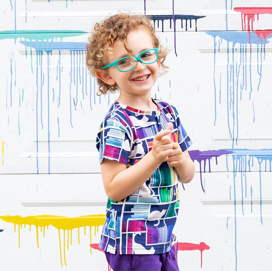 "Check Meowt" Rainbow Books & Cats Henley Short Sleeve Tee