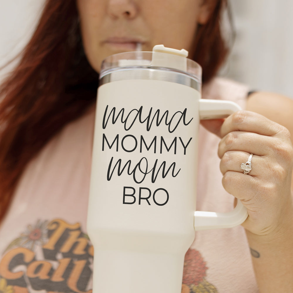 40oz Insulated Travel Mug With Handle Lid Straw - Mommy Bro Stainless Tumbler