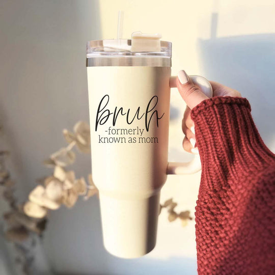 40oz Tumbler Insulated Travel Cup With Handle Lid Straw Funny Bruh Mom Gift