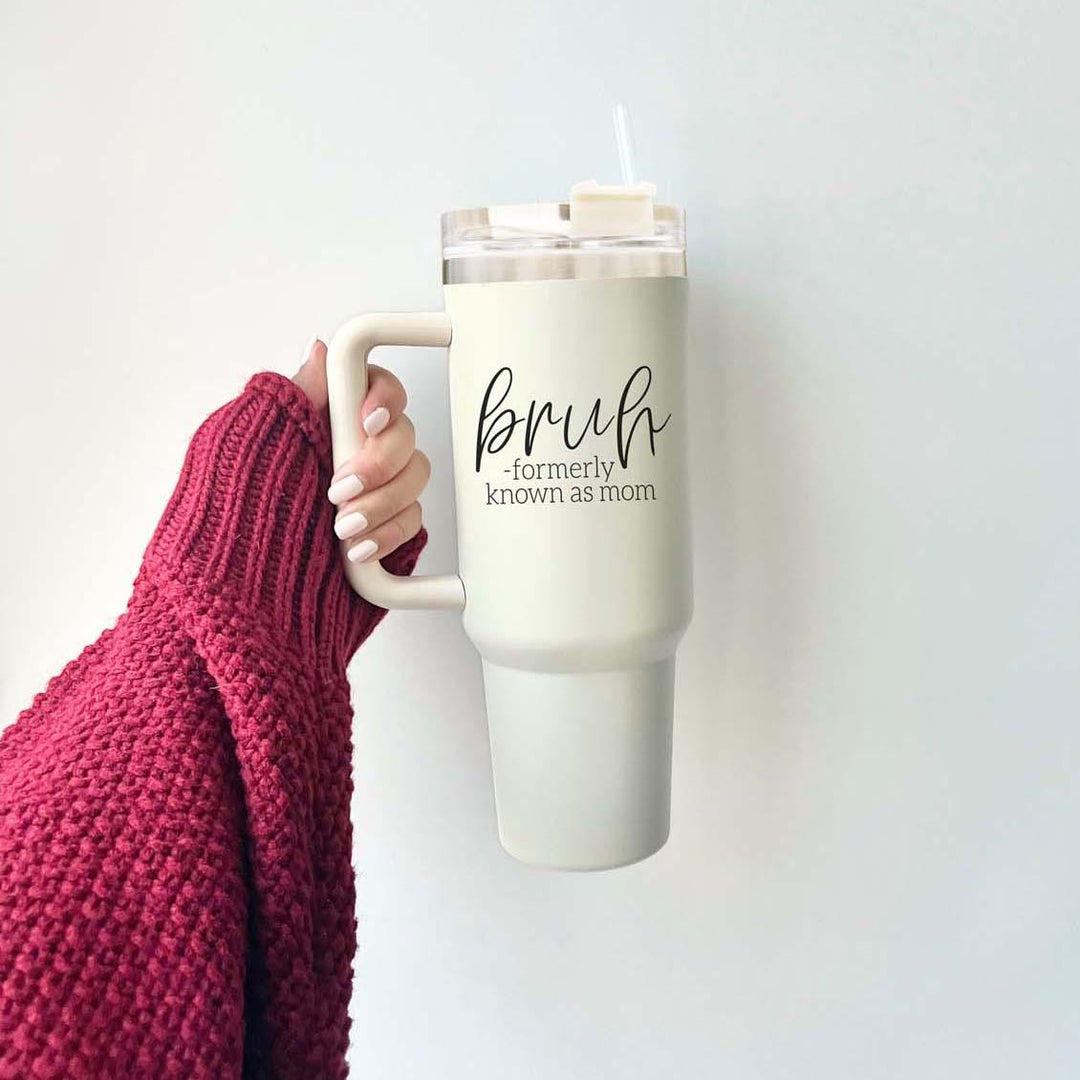 40oz Tumbler Insulated Travel Cup With Handle Lid Straw Funny Bruh Mom Gift