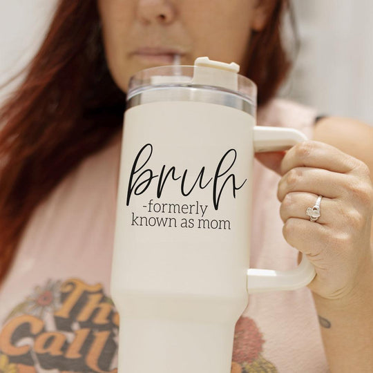 40oz Tumbler Insulated Travel Cup With Handle Lid Straw Funny Bruh Mom Gift