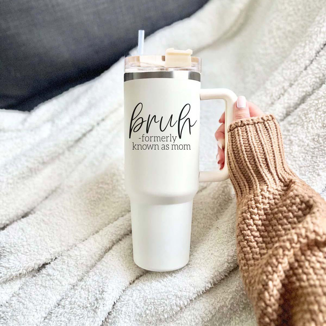 40oz Tumbler Insulated Travel Cup With Handle Lid Straw Funny Bruh Mom Gift
