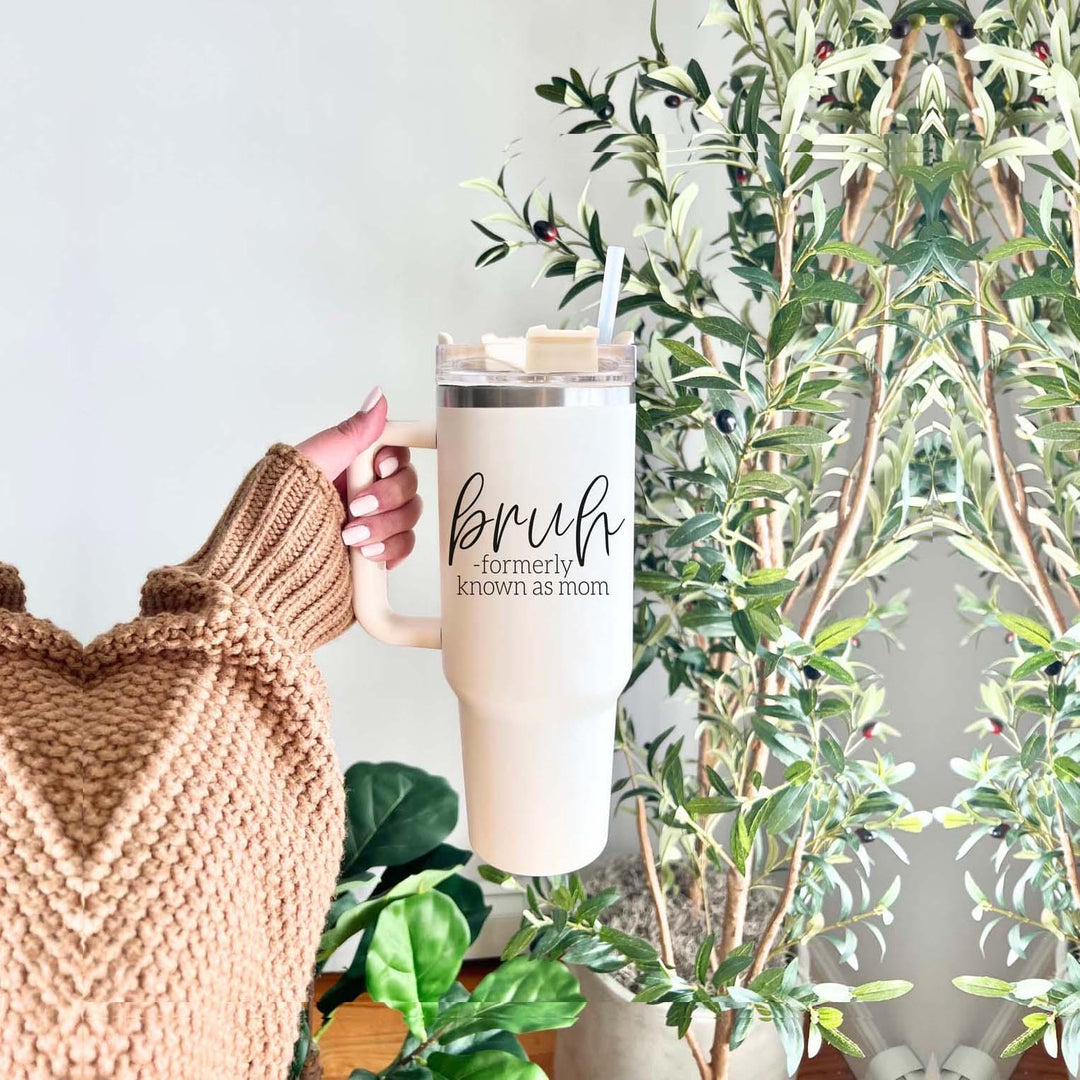 40oz Tumbler Insulated Travel Cup With Handle Lid Straw Funny Bruh Mom Gift