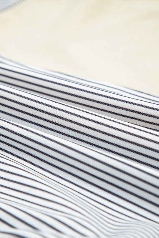 Floral Stripe Collared V-Neck Drop Sleeve Sweatshirt