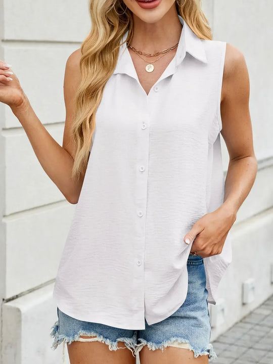 Button Down Collared Neck Tank