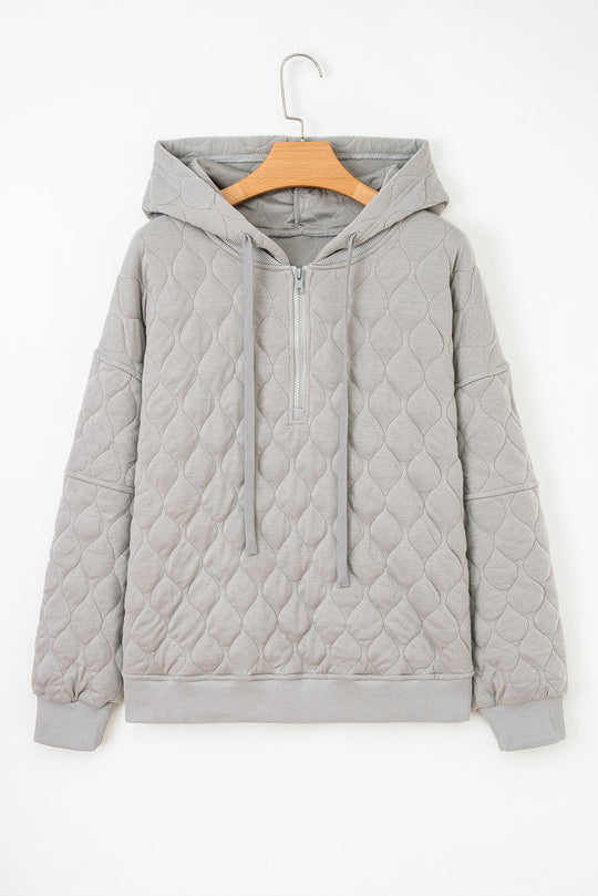 Plus Size Solid Quilted Quarter Zip Hoodie