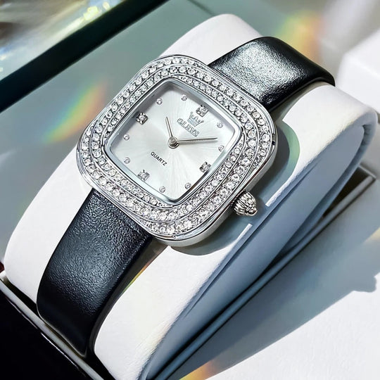 Women's Square Leather Quartz Watch Waterproof Elegant