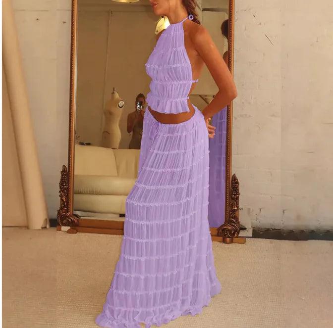 2-Piece Chic Halter Dress Suit Set