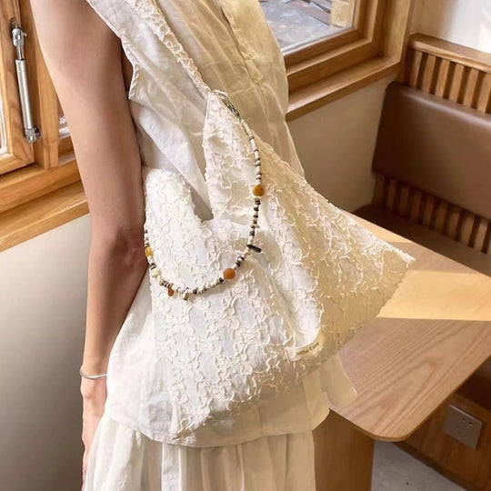 Retro Design Beaded Shoulder Bag – Lightweight & Versatile Women's Spring and Autumn Cloth Hobo Purse