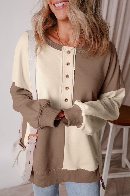 Colorblock Crewneck Henley Sweatshirt