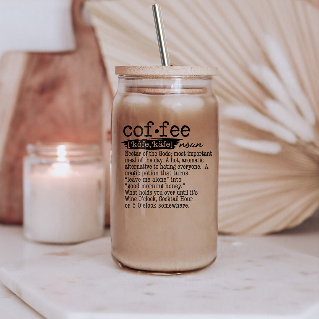 17oz Coffee Glass Tumbler With Bamboo Lid And Reusable Straw For Hot Cold