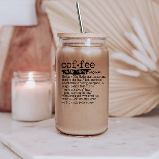 17oz Coffee Glass Tumbler With Bamboo Lid And Reusable Straw For Hot Cold