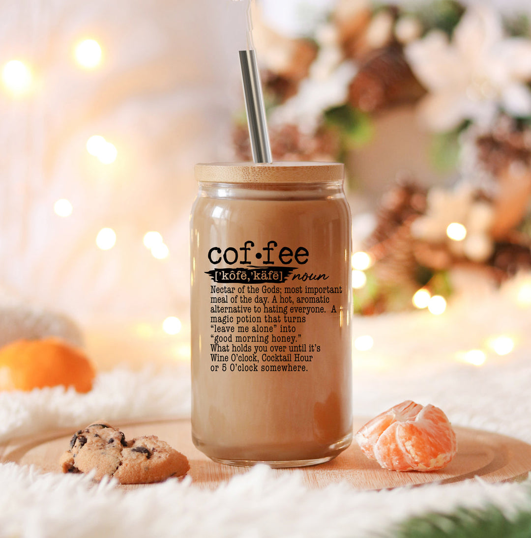 17oz Coffee Glass Tumbler With Bamboo Lid And Reusable Straw For Hot Cold