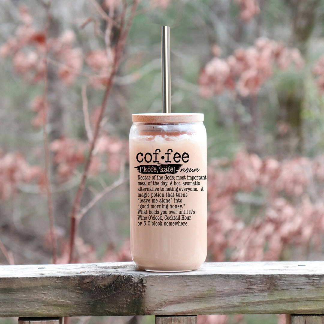 17oz Coffee Glass Tumbler With Bamboo Lid And Reusable Straw For Hot Cold