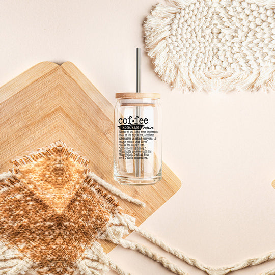 17oz Coffee Glass Tumbler With Bamboo Lid And Reusable Straw For Hot Cold