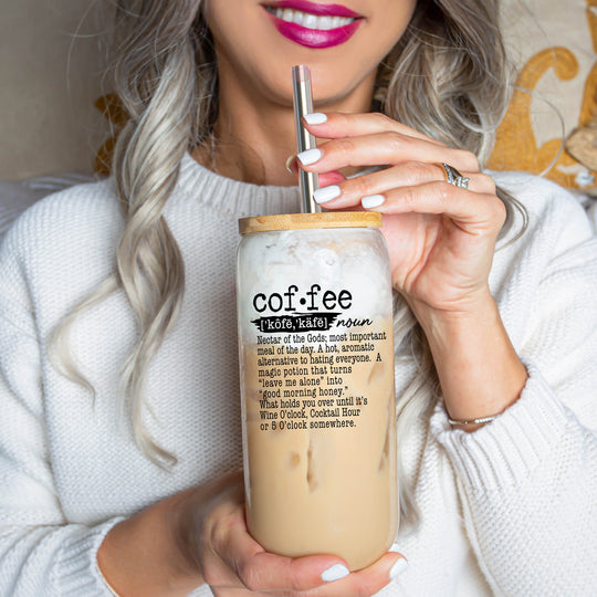 17oz Coffee Glass Tumbler With Bamboo Lid And Reusable Straw For Hot Cold