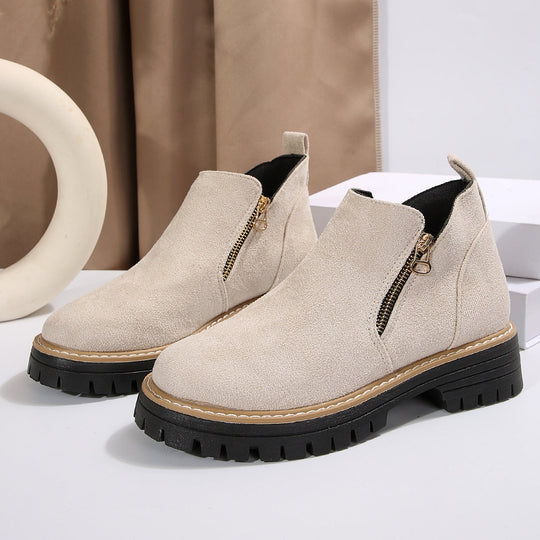 Fashion Ankle Boots With Side Zipper Ins Chunky Boots Autumn Winter Suede Shoes Women