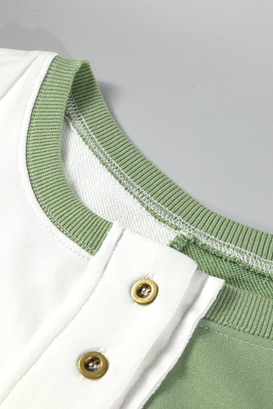 Colorblock Crewneck Henley Sweatshirt