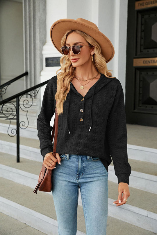 Cable-Knit Long Sleeve Hoodie