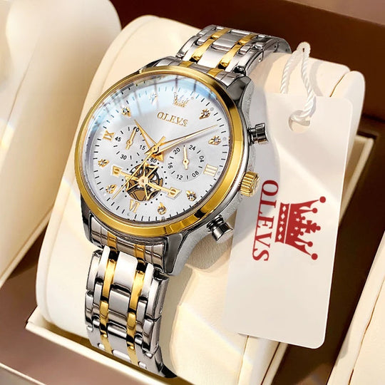 Women's Gold Stainless Steel Multifunction Quartz Watch